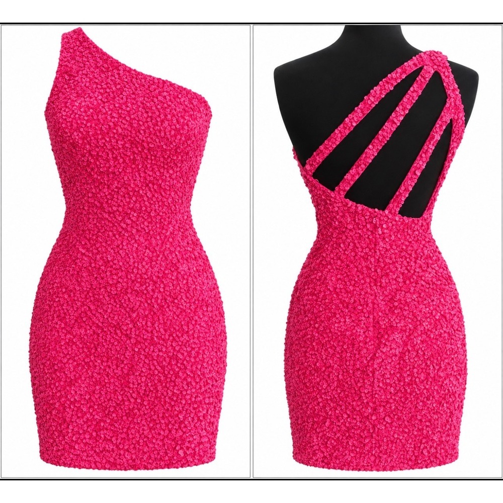 Berlinnova Hot Pink Sequin One Shoulder Strappy Back Mini Dress Size 2